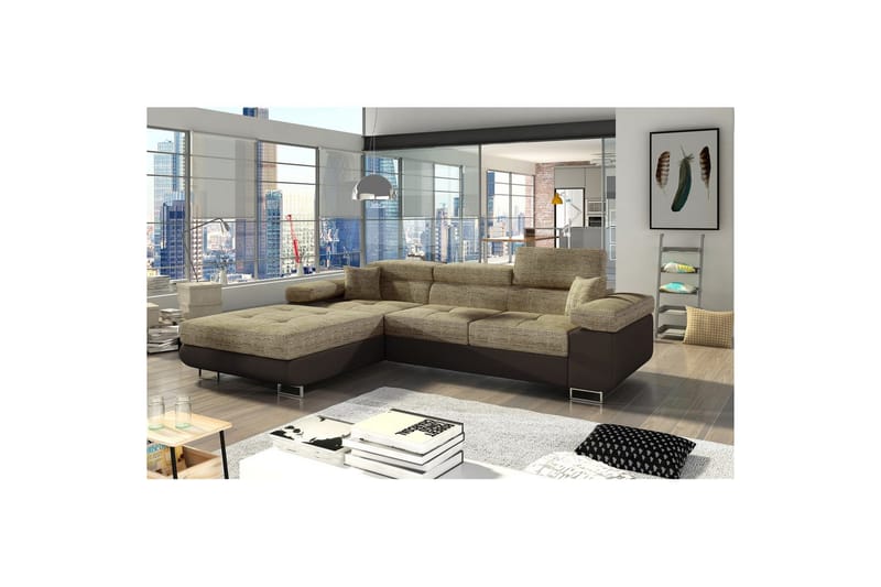 Sektionssoffa Eltap Armando 289x85x203 cm - Berlin 03, Mjuk 66, Beige, Mörkbrun, Vänster - Möbler - Soffa - Divansoffor & schäslongsoffa