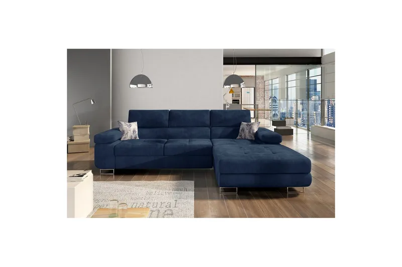 Sektionssoffa Eltap Armando 289x85x203 cm, Kronos 09, Botanisk 80, Mörkblå, Mönster, Höger