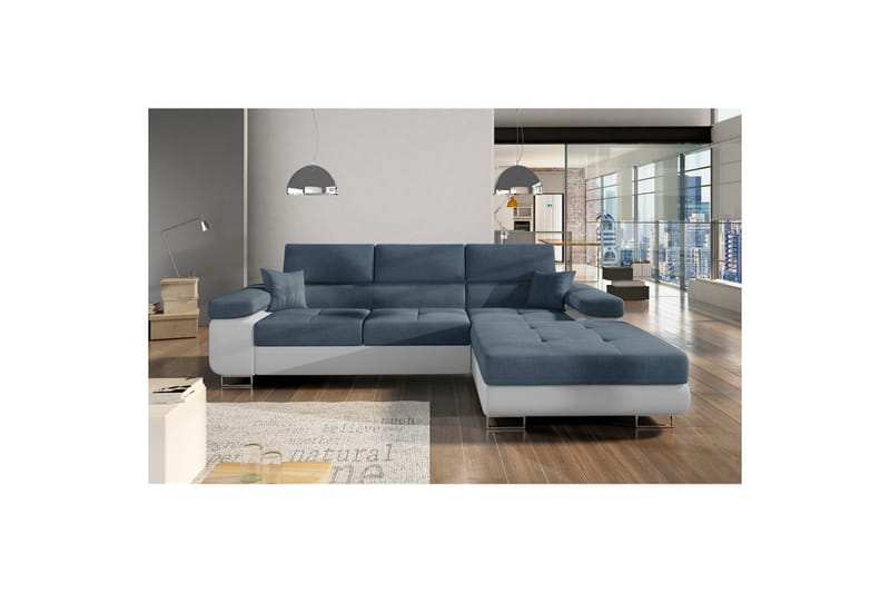 Sektionssoffa Eltap Armando 289x85x203 cm - Omega 86, Mjuk 17, Blå, Vit, Höger - Möbler - Soffa - Divansoffor & schäslongsoffa