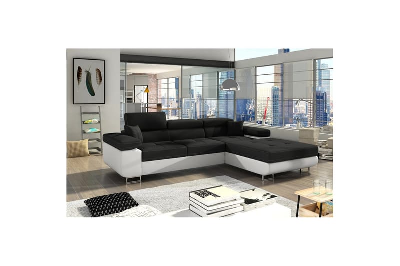 Sektionssoffa Eltap Armando 289x85x203 cm - Sawana 14, Soft 17, Svart, Vit, Höger - Möbler - Soffa - Divansoffor & schäslongsoffa
