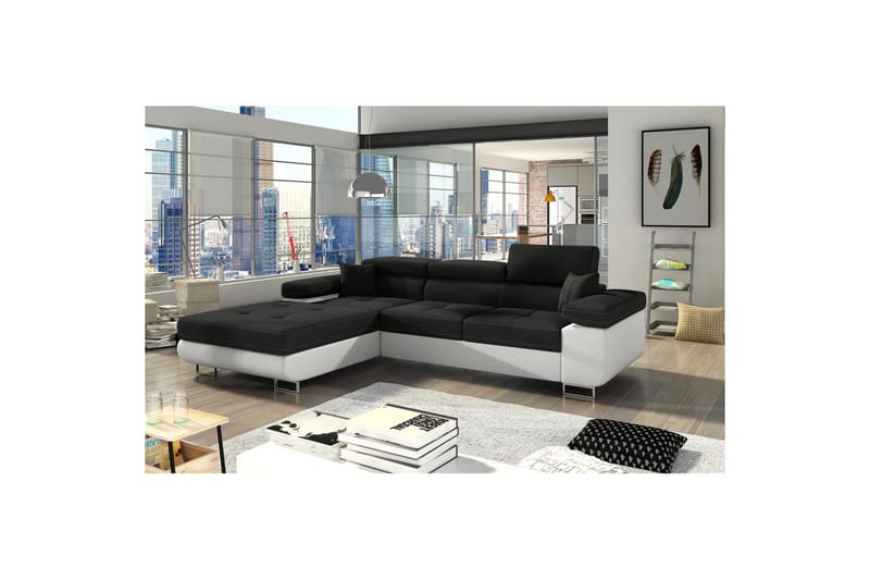 Sektionssoffa Eltap Armando 289x85x203 cm - Sawana 14, Soft 17, Svart, Vit, Vänster - Möbler - Soffa - Divansoffor & schäslongsoffa