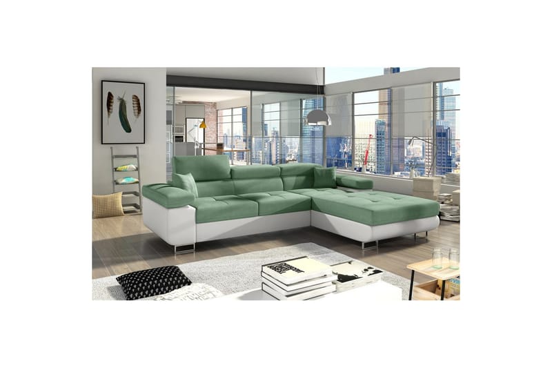 Sektionssoffa Eltap Armando 289x85x203 cm, Soro 34, Soft 17, Grön, Vit, Höger