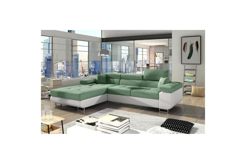 Sektionssoffa Eltap Armando 289x85x203 cm, Soro 34, Soft 17, Grön, Vit, Vänster