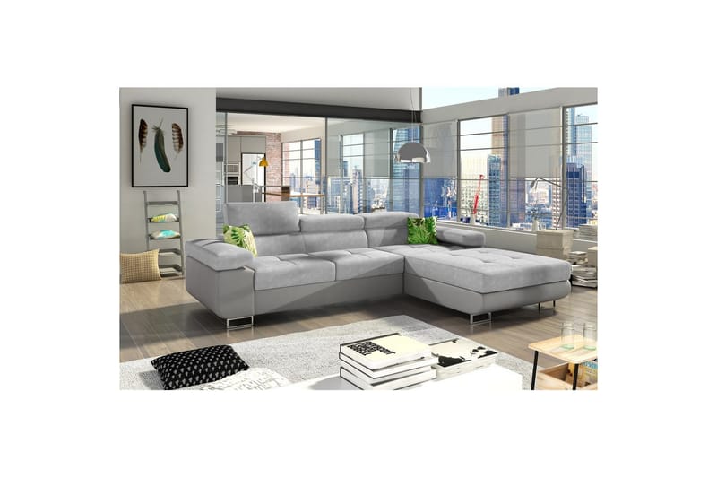 Sektionssoffa Eltap Armando 289x85x203 cm - Soro 83, Soft 29, Vit, Grå, Kuddar: Jungle 32, Grön, Höger - Möbler - Soffa - Divansoffor & schäslongsoffa