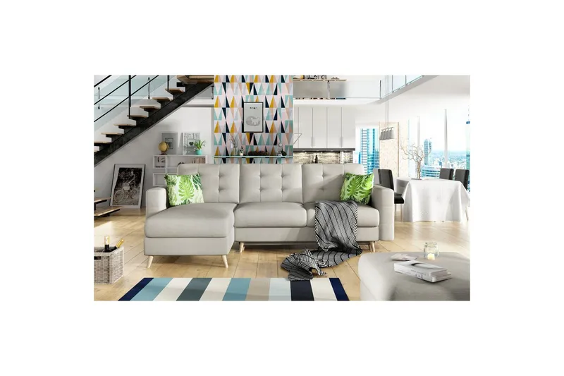 Sektionssoffa Eltap Asgard L 248x93x162 cm - Överdrag 02, Jungle 32, Ljusgrå, Mönster - Möbler - Soffa - Divansoffor & schäslongsoffa