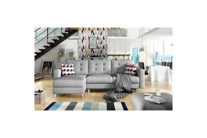 Sektionssoffa Eltap Asgard L 248x93x162 cm - Överdrag 87, Sicksack 60, Grå, Mönster - Möbler - Soffa - Divansoffor & schäslongsoffa