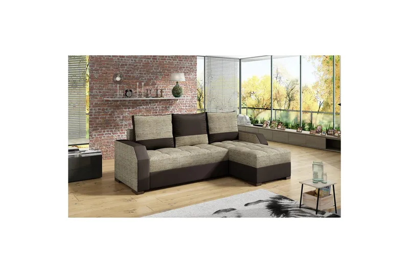 Soffa Eltap Aris 250x90 x150 cm - Berlin 03, Mjuk 66, Beige, Mörkbrun - Möbler - Soffa - Divansoffor & schäslongsoffa
