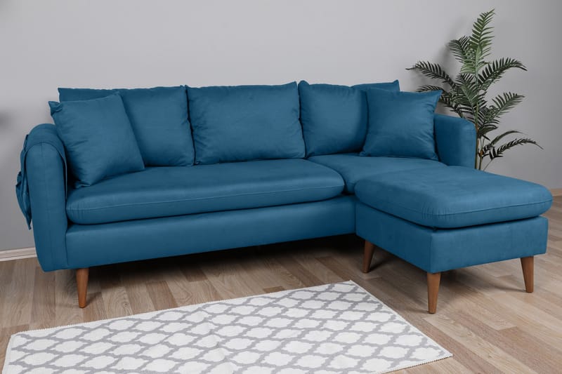 Sofiko Divansoffa Höger - Mörkblå/Natur - Divansoffor & schäslongsoffa - 4 sits soffa med divan