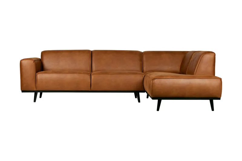 Statement 3-sits Höger Hörnsoffa med Divan i Konstläder med Träben, Cognac