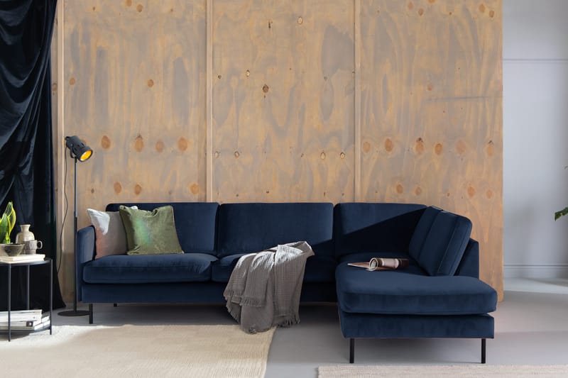 Teodin 2,5-sits Sammetssoffa med Schäslong Höger - Blå - Möbler - Soffa - Divansoffor & schäslongsoffa