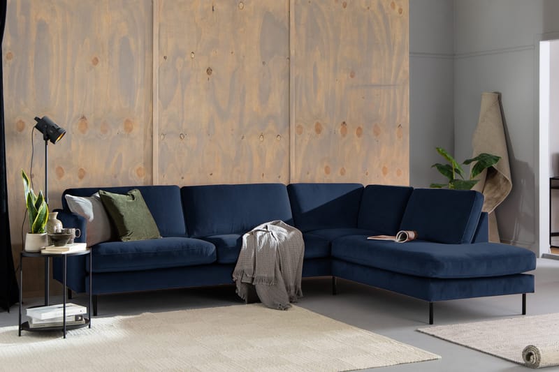 Teodin 2,5-sits Sammetssoffa med Schäslong Höger - Blå - Möbler - Soffa - Divansoffor & schäslongsoffa