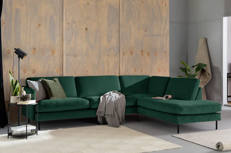 Teodin 2,5-sits Sammetssoffa med Schäslong Höger - Grön - Möbler - Soffa - Divansoffor & schäslongsoffa