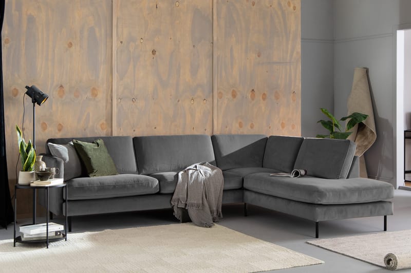 Teodin 2,5-sits Sammetssoffa med Schäslong Höger - Ljusgrå - Möbler - Soffa - Divansoffor & schäslongsoffa