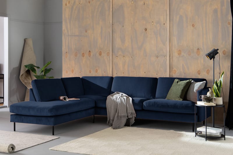 Teodin 2,5-sits Sammetssoffa med Schäslong Vänster - Blå - Möbler - Soffa - Divansoffor & schäslongsoffa