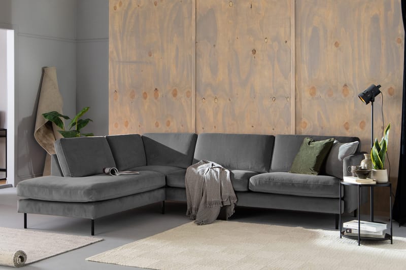 Teodin 2,5-sits Sammetssoffa med Schäslong Vänster - Ljusgrå - Möbler - Soffa - Divansoffor & schäslongsoffa