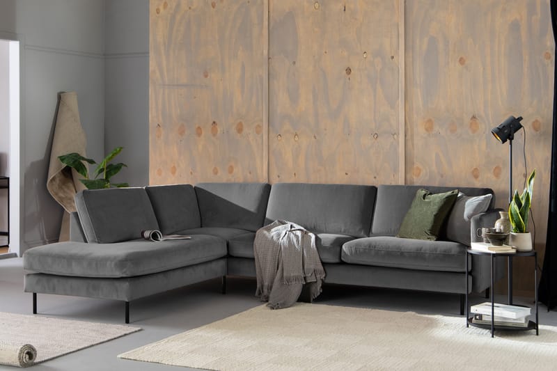 Teodin 2,5-sits Sammetssoffa med Schäslong Vänster - Ljusgrå - Möbler - Soffa - Divansoffor & schäslongsoffa