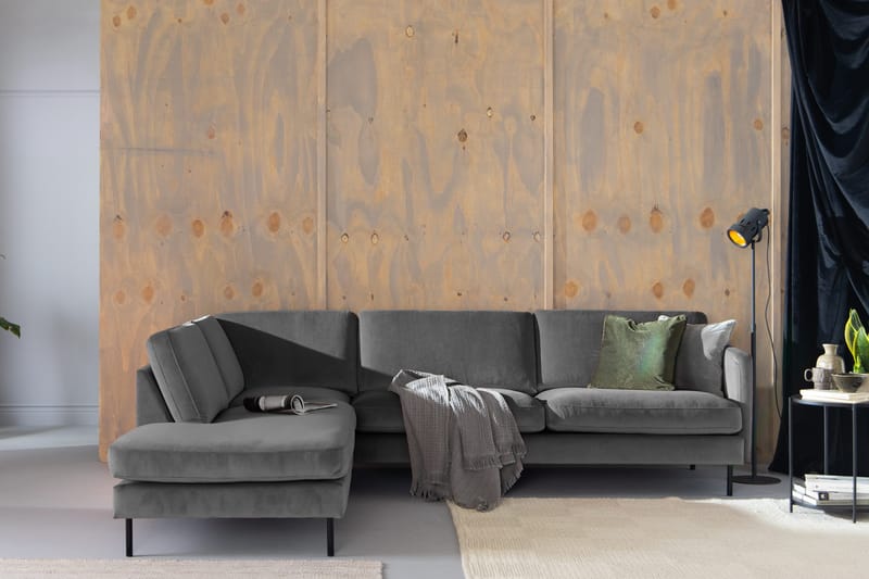 Teodin 2,5-sits Sammetssoffa med Schäslong Vänster - Ljusgrå - Möbler - Soffa - Divansoffor & schäslongsoffa