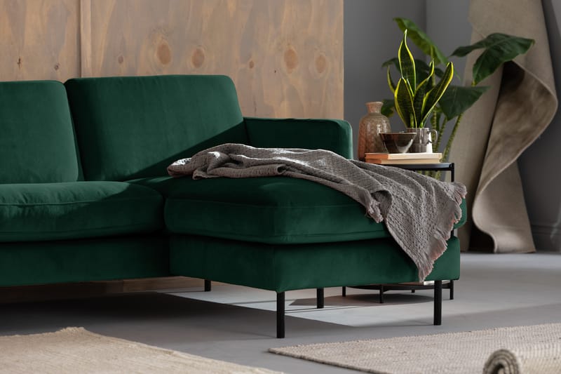Teodin Sammetssoffa 2-sits med Divan Höger - Grön - Möbler - Soffa - Divansoffor & schäslongsoffa