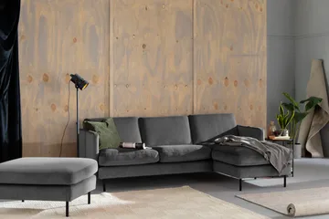 Teodin Sammetssoffa 2-sits med Divan Höger - Ljusgrå - Möbler - Soffa - Divansoffor & schäslongsoffa