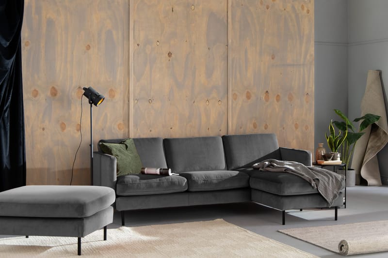 Teodin Sammetssoffa 2-sits med Divan Höger - Ljusgrå - Möbler - Soffa - Divansoffor & schäslongsoffa