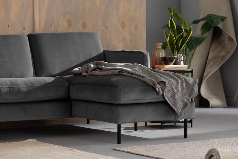 Teodin Sammetssoffa 2-sits med Divan Höger - Ljusgrå - Divansoffor & schäslongsoffa - Sammetssoffa - 2 sits soffa med divan