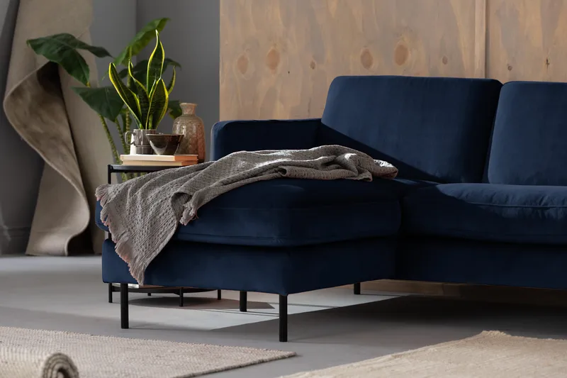 Teodin Sammetssoffa 2-sits med Divan Vänster - Blå - Möbler - Soffa - Divansoffor & schäslongsoffa