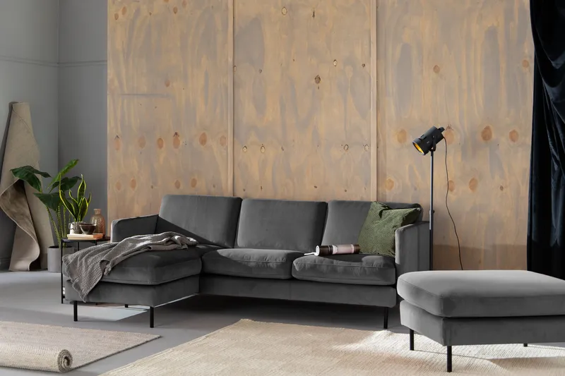 Teodin Sammetssoffa 2-sits med Divan Vänster - Ljusgrå - Möbler - Soffa - Divansoffor & schäslongsoffa