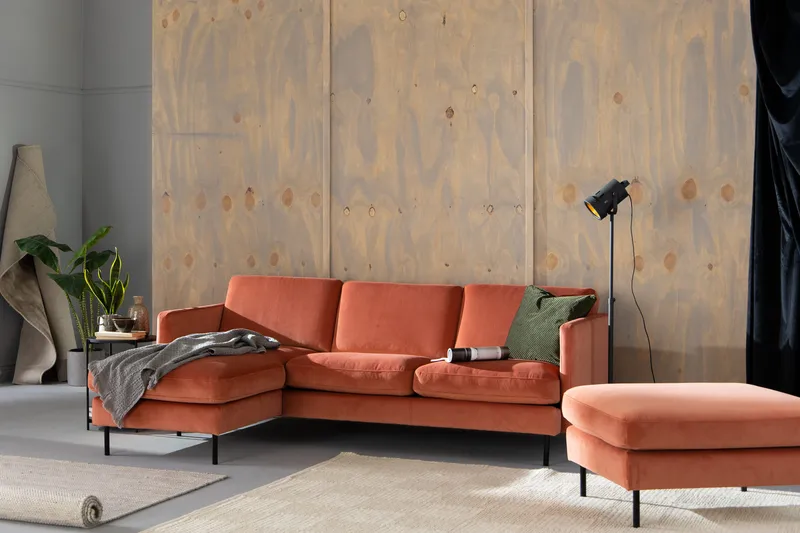 Teodin Sammetssoffa 2-sits med Divan Vänster - Rosa - Möbler - Soffa - Divansoffor & schäslongsoffa