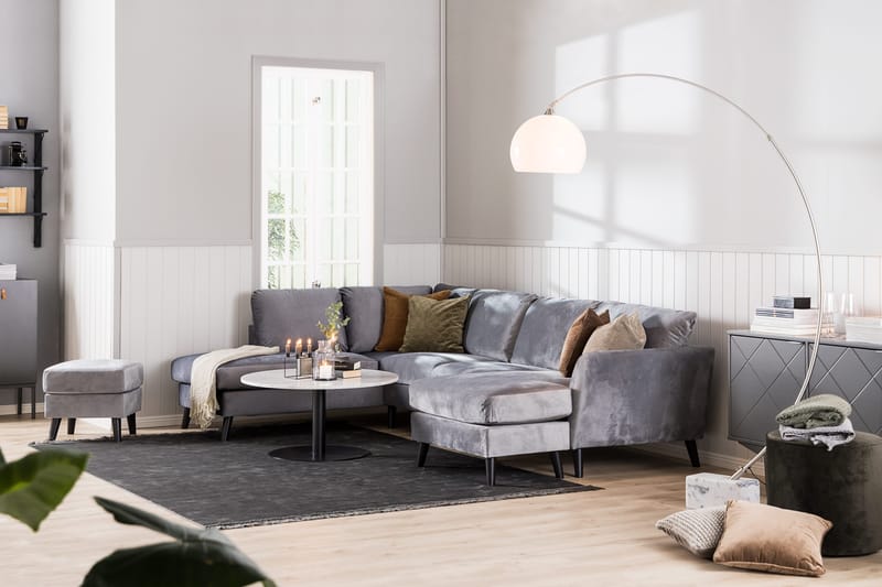 Trend 4-sits Högervänd L-formad Schäslongsoffa i Sammet - Ljusgrå - Möbler - Soffa - Divansoffor & schäslongsoffa