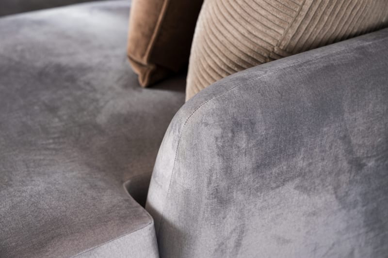 Trend 4-sits Högervänd L-formad Schäslongsoffa i Sammet - Ljusgrå - Möbler - Soffa - Divansoffor & schäslongsoffa