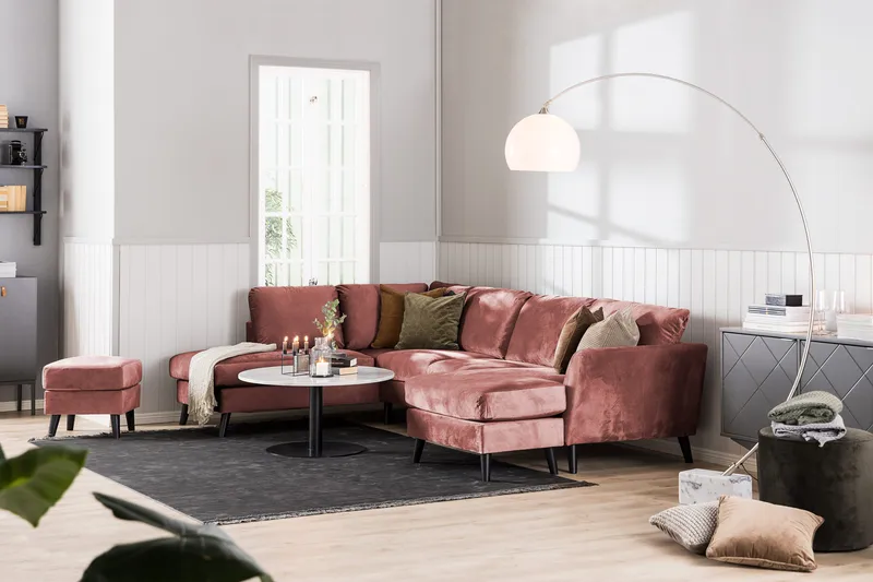 Trend 4-sits Högervänd L-formad Schäslongsoffa i Sammet - Rosa - Möbler - Soffa - Divansoffor & schäslongsoffa