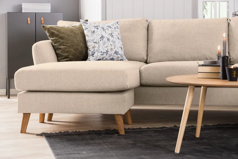 Trend 4-sits Högervänd L-formad Schäslongsoffa i Tyg 280 cm bred - Beige - Möbler - Soffa - Divansoffor & schäslongsoffa