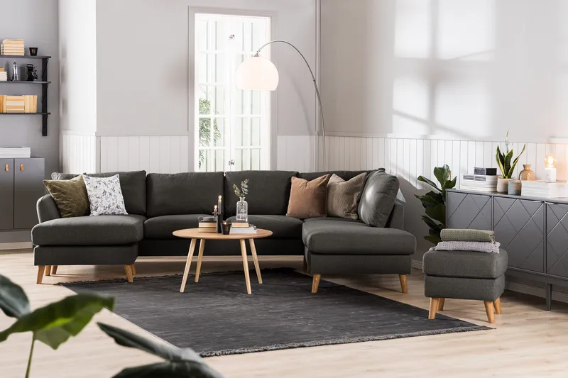 Trend 4-sits Högervänd L-formad Schäslongsoffa i Tyg - Svart - Möbler - Soffa - Divansoffor & schäslongsoffa