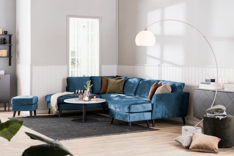 Trend 4-sits Vänstervänd L-formad Schäslongsoffa i Sammet - Blå - Möbler - Soffa - Divansoffor & schäslongsoffa