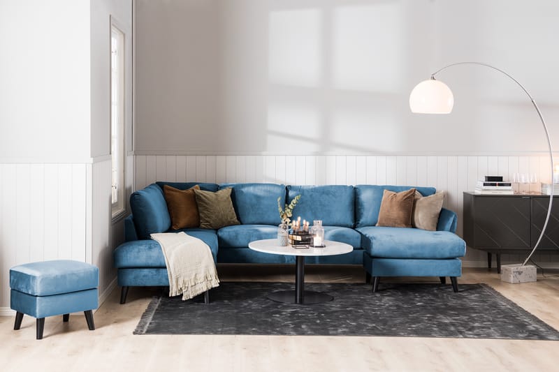 Trend 4-sits Vänstervänd L-formad Schäslongsoffa i Sammet - Blå - Möbler - Soffa - Divansoffor & schäslongsoffa