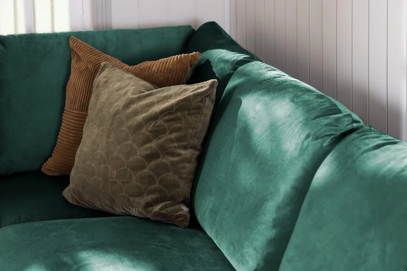 Trend 4-sits Vänstervänd L-formad Schäslongsoffa i Sammet - Grön - Möbler - Soffa - Divansoffor & schäslongsoffa