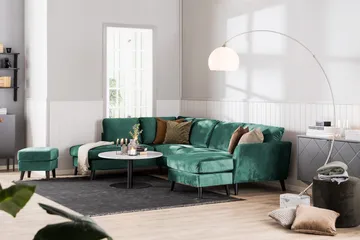 Trend 4-sits Vänstervänd L-formad Schäslongsoffa i Sammet - Grön - Möbler - Soffa - Divansoffor & schäslongsoffa
