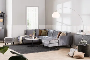 Trend 4-sits Vänstervänd L-formad Schäslongsoffa i Sammet - Ljusgrå - Möbler - Soffa - Divansoffor & schäslongsoffa