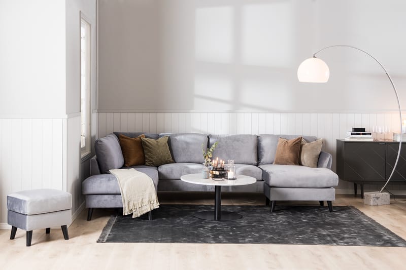 Trend 4-sits Vänstervänd L-formad Schäslongsoffa i Sammet - Ljusgrå - Möbler - Soffa - Divansoffor & schäslongsoffa