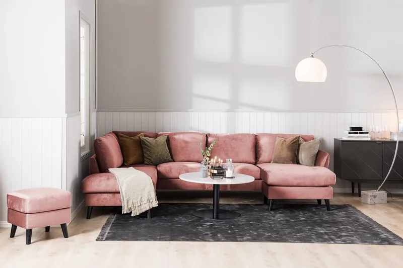 Trend 4-sits Vänstervänd L-formad Schäslongsoffa i Sammet - Rosa - Möbler - Soffa - Divansoffor & schäslongsoffa