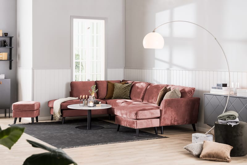 Trend 4-sits Vänstervänd L-formad Schäslongsoffa i Sammet - Rosa - Möbler - Soffa - Divansoffor & schäslongsoffa