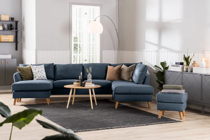 Trend 4-sits Vänstervänd L-formad Schäslongsoffa i Tyg - Blå - Möbler - Soffa - Divansoffor & schäslongsoffa
