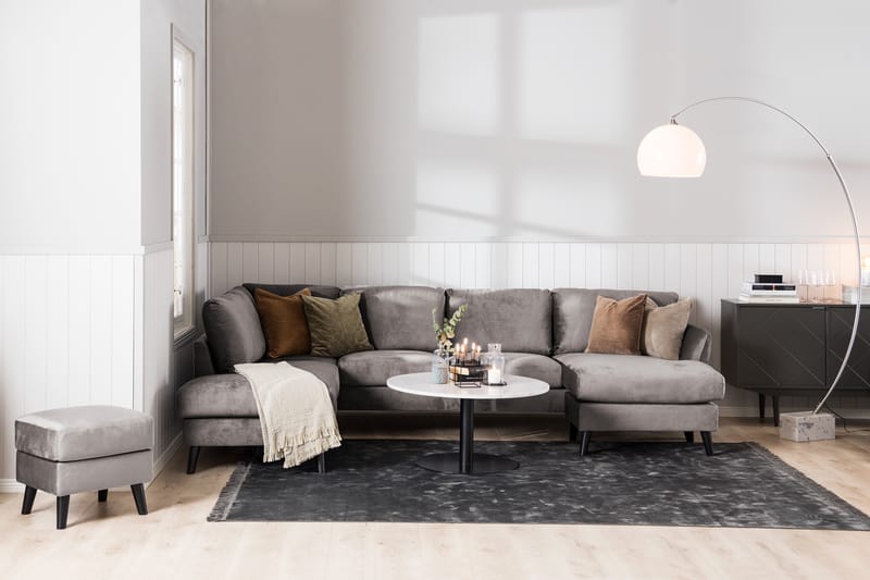 Trend 5-sits Högervänd L-formad Divansoffa i Sammet - Mörkgrå - Möbler - Soffa - Divansoffor & schäslongsoffa