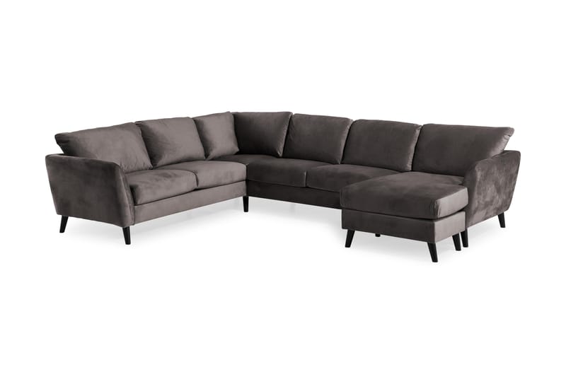 Trend 5-sits Högervänd L-formad Hörnsoffa med Divan i Sammet - Mörkgrå - Möbler - Soffa - Hörnsoffa - Hörnsoffa med divan