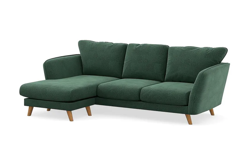 Trend Lyx 3-sits Vänstervänd L-formad Divansoffa i Sammet - Mörkgrön - Möbler - Soffa - Divansoffor & schäslongsoffa - 4 sits soffa med divan