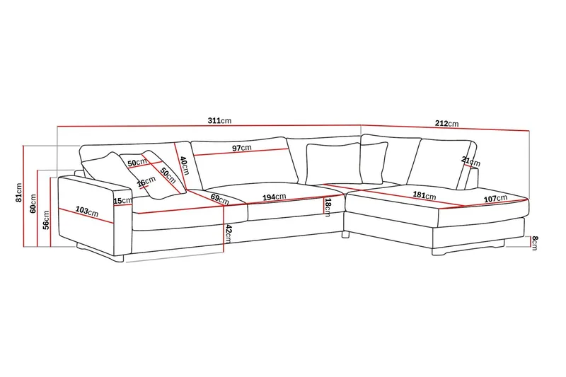 Valencia Extra Djup 4-sits Soffa med Schäslong Höger - Beige - Möbler - Soffa - Divansoffor & schäslongsoffa