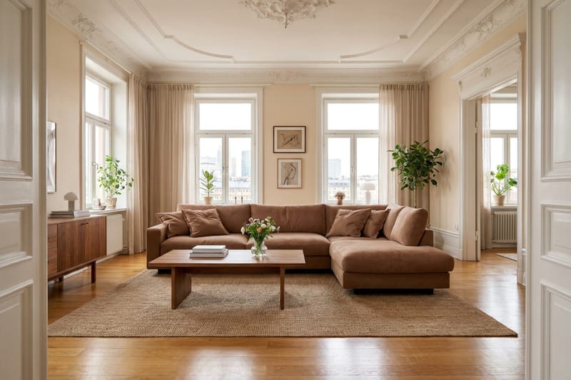 Valencia Extra Djup 4-sits Soffa med Schäslong Höger - Gulbrun - Möbler - Soffa - Divansoffor & schäslongsoffa