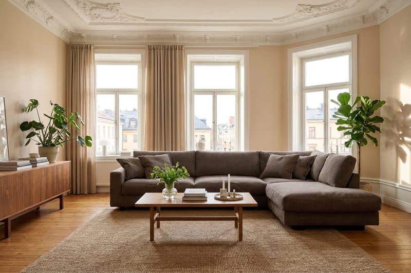 Valencia Extra Djup 4-sits Soffa med Schäslong Höger - Mörkgrå - Möbler - Soffa - Divansoffor & schäslongsoffa