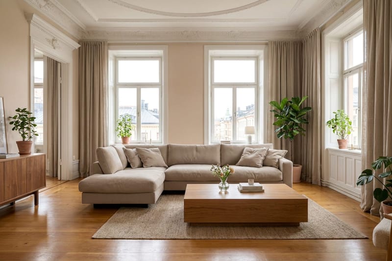 Valencia Extra Djup 4-sits Soffa med Schäslong Vänster - Brun - Möbler - Soffa - Divansoffor & schäslongsoffa