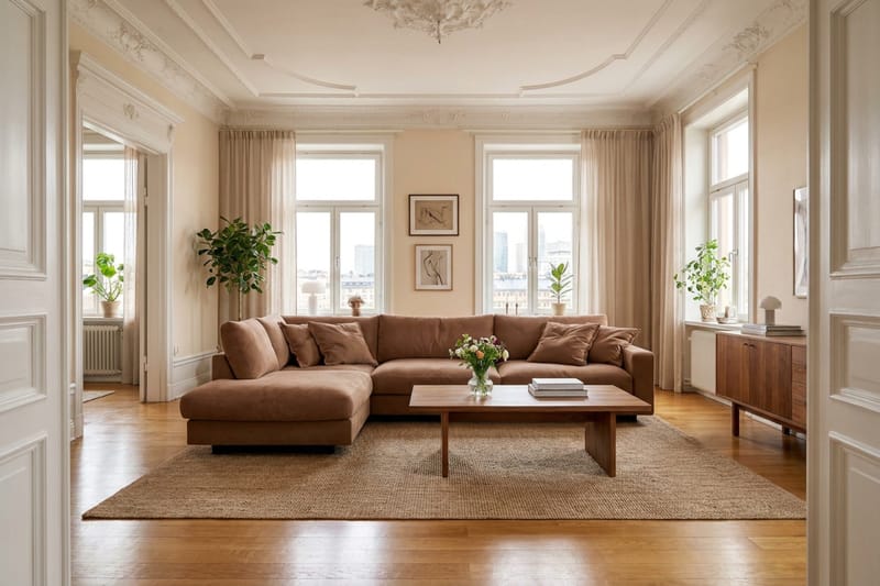 Valencia Extra Djup 4-sits Soffa med Schäslong Vänster - Gulbrun - Möbler - Soffa - Divansoffor & schäslongsoffa